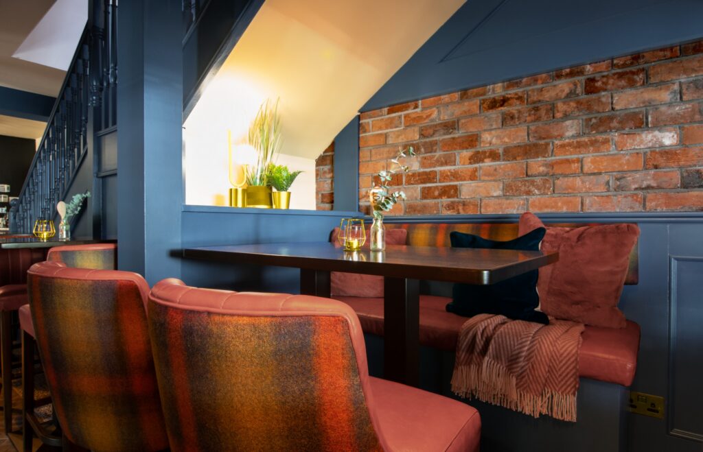 1721-scaled (1) Luxury upholstered window seat with tartan fabric, The West Bar and Restaurant Mayo, interior project by The Design Barn, Galway