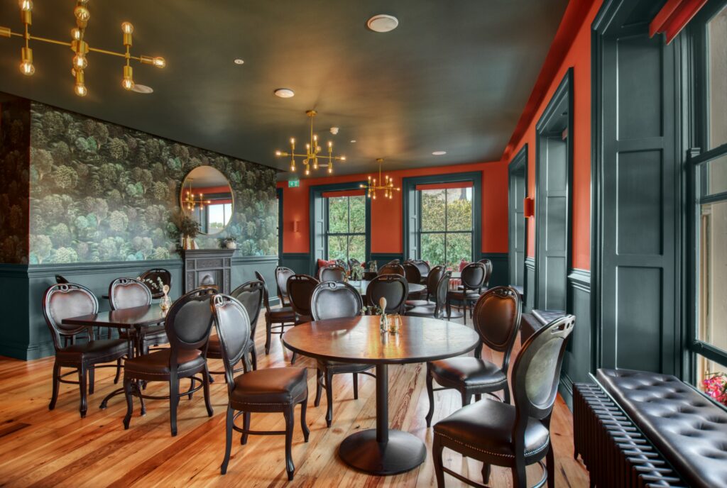 1942-scaled Upholstered dining chairs and luxury interior fabrics, The West Bar and Restaurant, Mayo, soft furnishings by The Design Barn, Galway Ireland